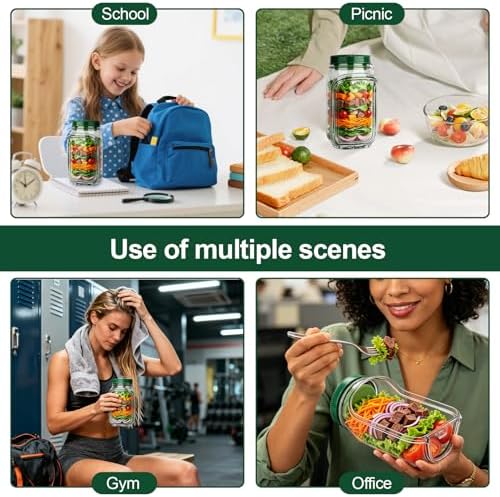 Salad Jar with Side Opening,33.8oz Portable Mason Jars with Dressing