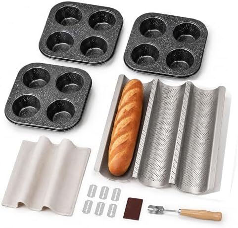 3-Pack 4-Cup Standard Muffin Pans & Perforated French Baguette Bread