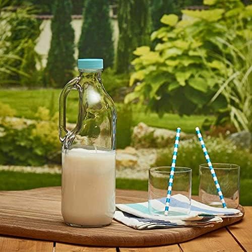 2 Pc 47oz Clear Glass Pitchers with Handles and Lids - Airtight