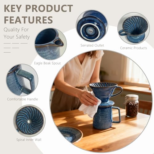 Ceramic Pour Over Coffee Maker Set, Starry Blue Coffee Dripper Cone