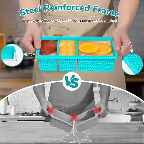 Silicone Freezer Trays with Lid (2-Pack), 1-Cup & 2-Cup Silicone