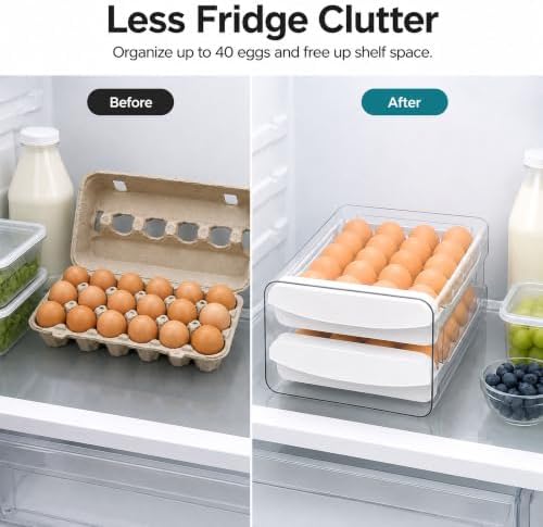 Egg Holder for Fridge, 40-Egg Organizer with Drawers