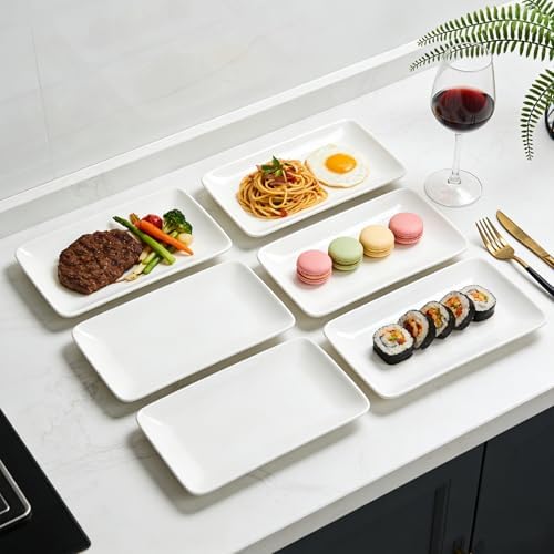 Set of 8 8 Inch White Rectangular Porcelain Serving Plates