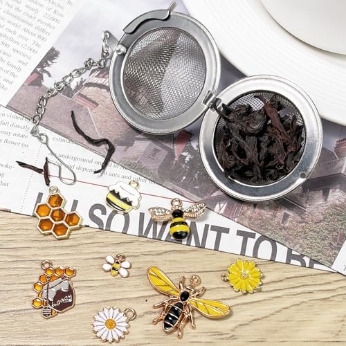 8Pcs Tea Ball,2.1 Inch Teas Strainer with Honey Bee Set Pendant