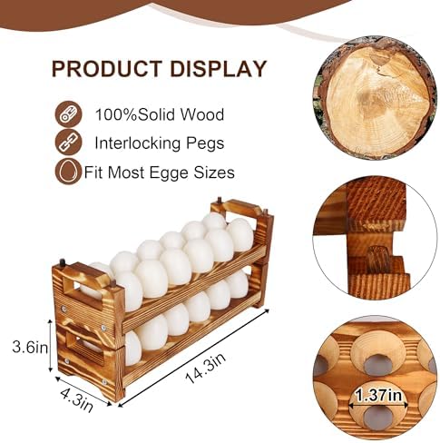CVHOMEDECO. Wooden Egg Holder, 24 Eggs, Set of 2