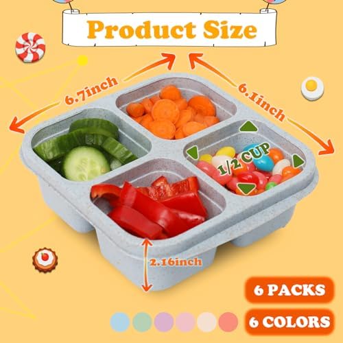 6 Pack Snack Containers, 4 Compartment Snack Box Containers Bento Box