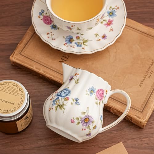 Ceramic Sugar and Creamer Set, 3 Piece Set with Cream Pitcher, Sugar