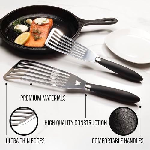 Fish Spatula Stainless Steel Set - 1 Large + 1 Small stainless