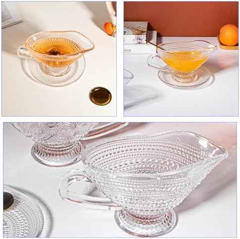 2 Pack 12 oz Glass Gravy Boat, Clear Hobnail Gravy Bowl with Handle