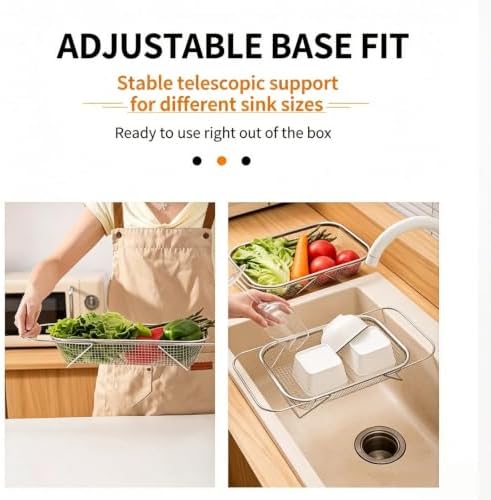 Stainless Steel Telescopic Drainer Basket, Over the Sink Mesh Colander