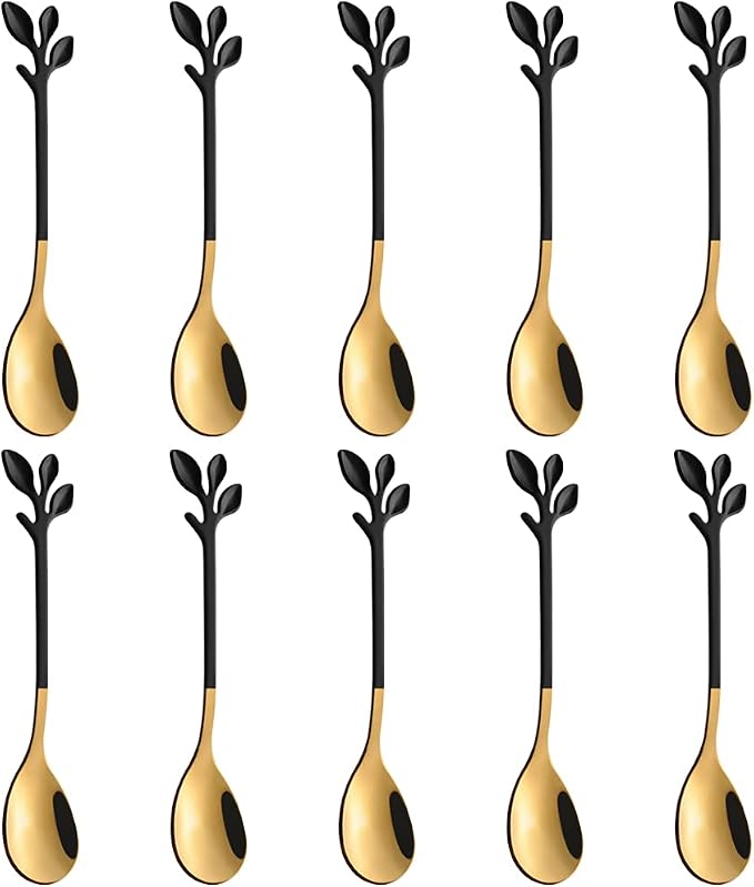 AnSaw Elegant Black & Gold Leaf Espresso Spoons by AnSaw