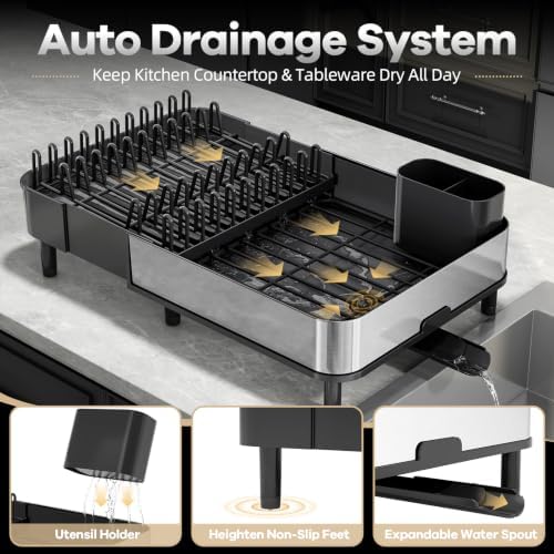 Urackify Stainless Steel Dish Drying Rack, Black