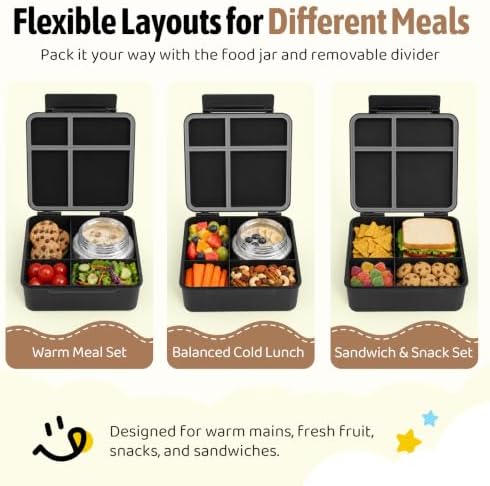 Bento Box for Kids with Thermo Food Container (9oz), 4-Compartment