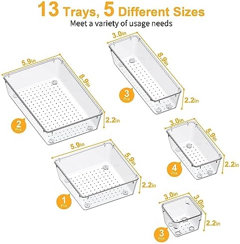 SMARTAKE 13-Piece Drawer Organizer Set, 5-Size