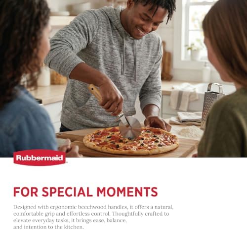 Rubbermaid Beechwood Pizza Cutter Wheel, Heavy Duty Sharp Pizza Slicer
