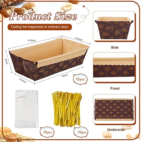 Tessco for you 75 Sets Disposable Paper Loaf Pans Mini Brown 6x2.5x2