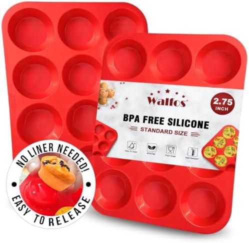 Walfos Muffin Pan Set - 12 Cups Regular Silicone Cupcake Pan