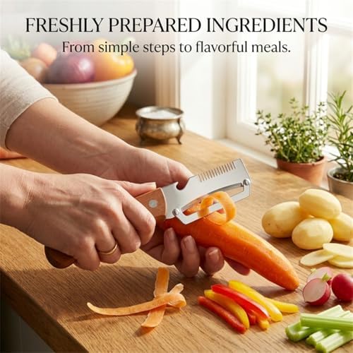 IVY Wooden Handle Vegetable Peeler Set of 2, 4 in 1 Stainless Steel