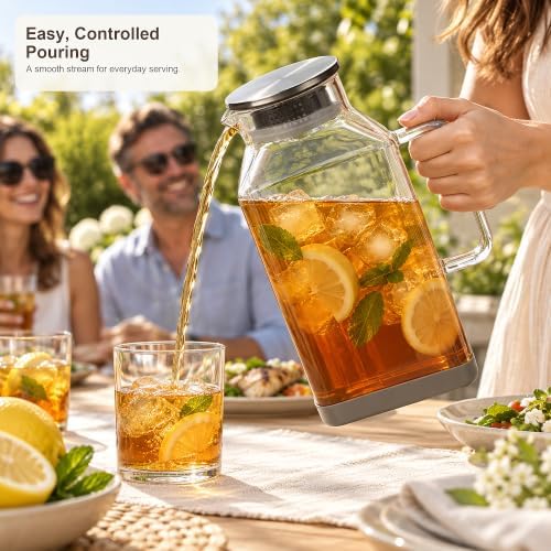 1 Gallon Square Borosilicate Glass Pitcher with Dual-Pour Lid