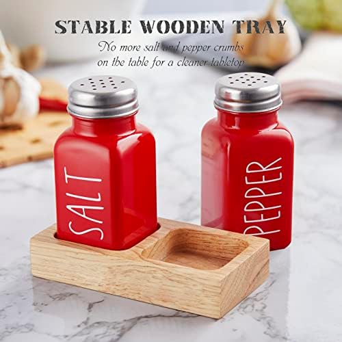 Red Salt and Pepper Shakers Set with Holder - Dopeca Glass Salt Shaker