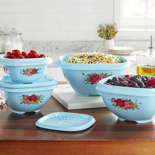 8 Piece Nesting Plastic Bowl Set With Matching Lids, Teal, Multi-Size