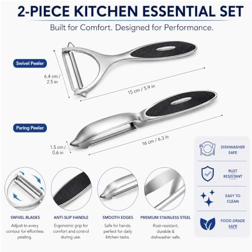 Vegetable Peeler Set for Kitchen, Potato & Fruit Peelers, Stainless