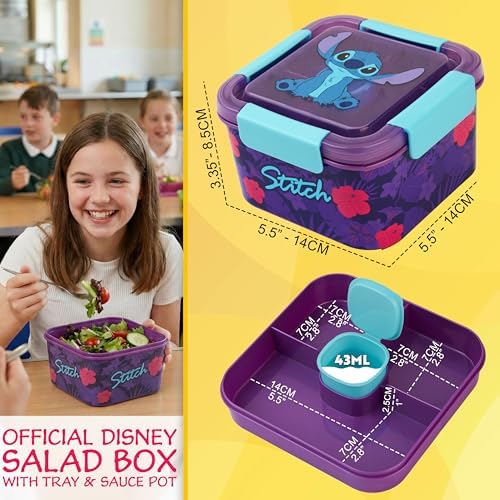 Disney Stitch Salad Container Bento Box for Kids, 70 Oz Portable Lunch
