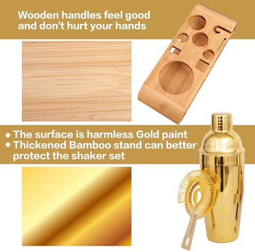 10-Pcs Martini Cocktail Shaker Set Gold,Martini Set Stainless Steel