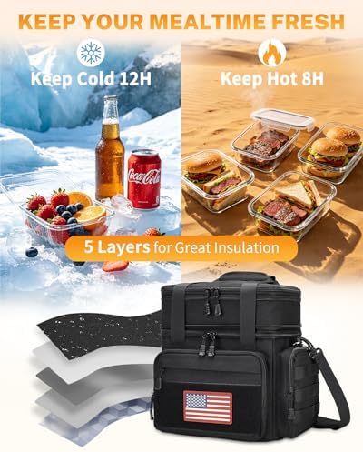 Gafetrey Tactical Lunch Box for Men - Large Lunch Bag Double Deck