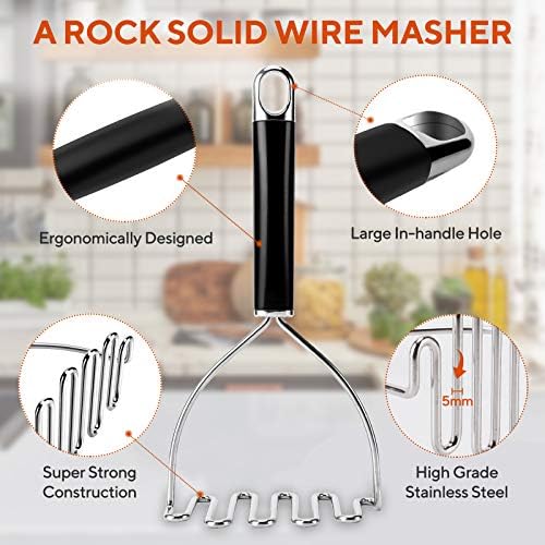 Potato Masher, Large Heavy Duty Stainless Steel Mashed Potato Masher