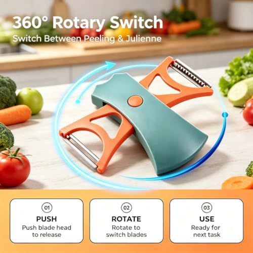 2-Pack 360° Swivel Vegetable Peeler with Julienne Cutter (Orange)