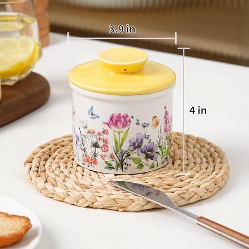 Butter Crock with Yellow Lid for Countertop, 3.9'' Butter Dish
