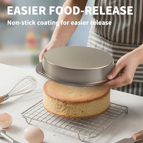 8" Round Cake Pans with 50PCS Parchment Papers, Carbon Steel, Gold