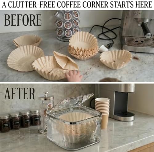 Acrylic Coffee Filter Holder with Push-Button Lid, Large Capacity