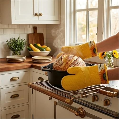 Silicone Oven Mitts, Cotton Lined, 13"