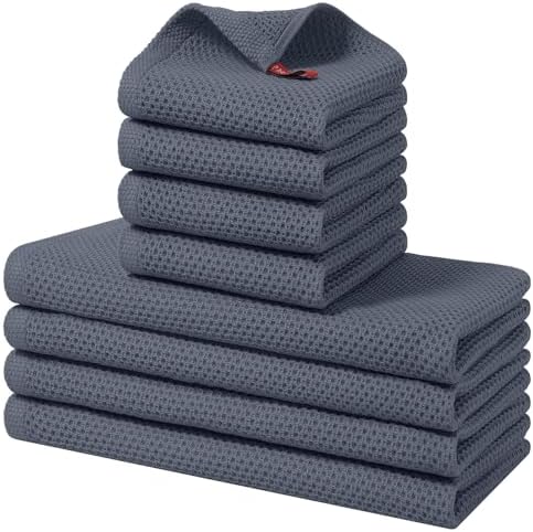 Homaxy 8 Pack 100% Cotton Kitchen Towels and Dishcloths Set, Dark Grey