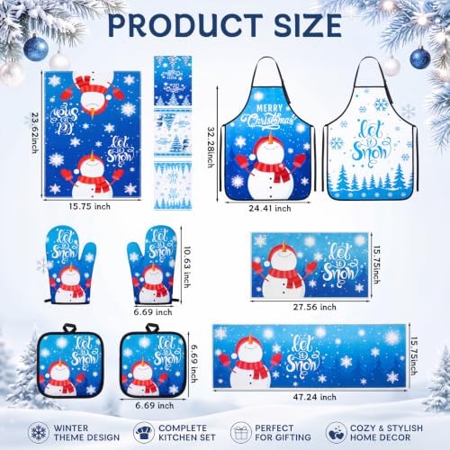 Nuanchu 12 Pcs Blue Let It Snow Christmas Kitchen Decor and