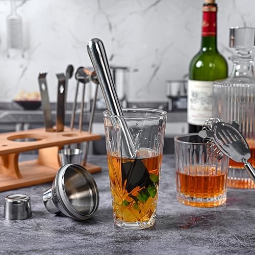 Glass Cocktail Shaker, Martini Shaker with Stainless Steel Lid &