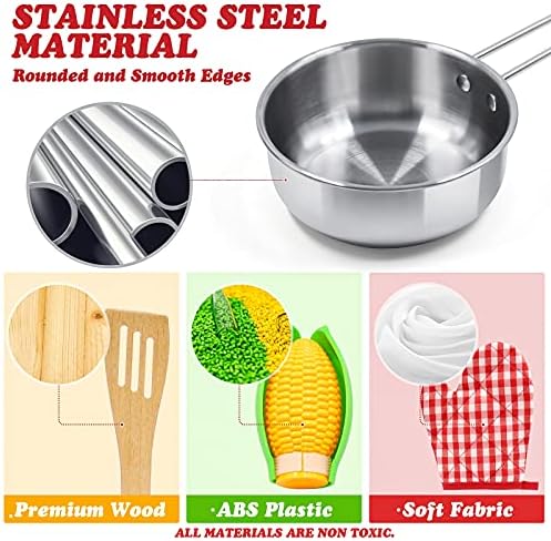 Kids Pretend Play Kitchen Toys Accessories Set, 32pcs Stainless Steel