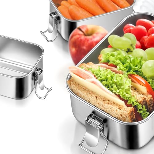 Leonyo 18/10 Stainless Steel 28oz Metal Lunch Bento Box with Divider