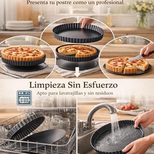 Round Tart Pan, Removable Bottom Non Stick Tart Pan Large Fluted Tart