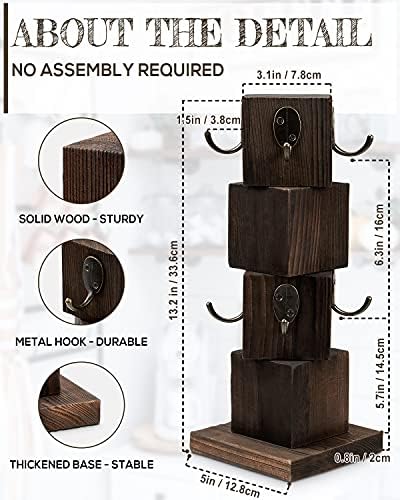 PUERSI Coffee Mug Holder for Counter, Rustic Solid Wood Mug Tree