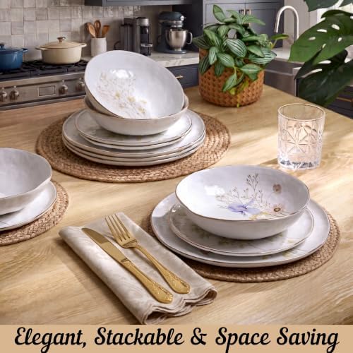 Sango 12-Piece Luxury Porcelain Dinnerware Set for 4- Glossy White