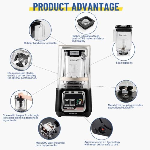 CRANDDI Commercial Blender, 2200W, 50oz