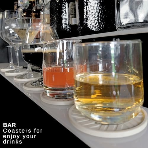 Silicone Coasters Set of 6 - with Gold Holder, smart Modern Grooved