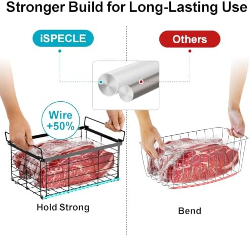 iSPECLE Freezer Organizer Bins - Wire Baskets for Frozen Food, 3 Pack