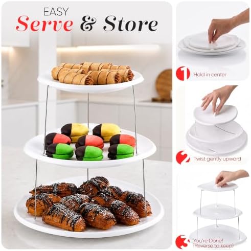 Masirs Collapsible 3-Tier Party Tray: Decorative Design Folds for