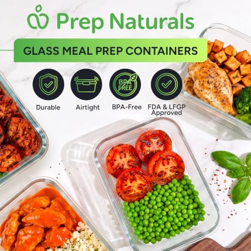 PrepNaturals 5 Pack 30oz Glass Meal Prep Containers