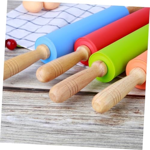 Silicone Roller with Wood Handle Non-stick Dough Rolling Pin for