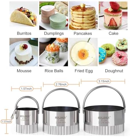 HULISEN 3-Piece Fluted Biscuit Cutter Set with Handle